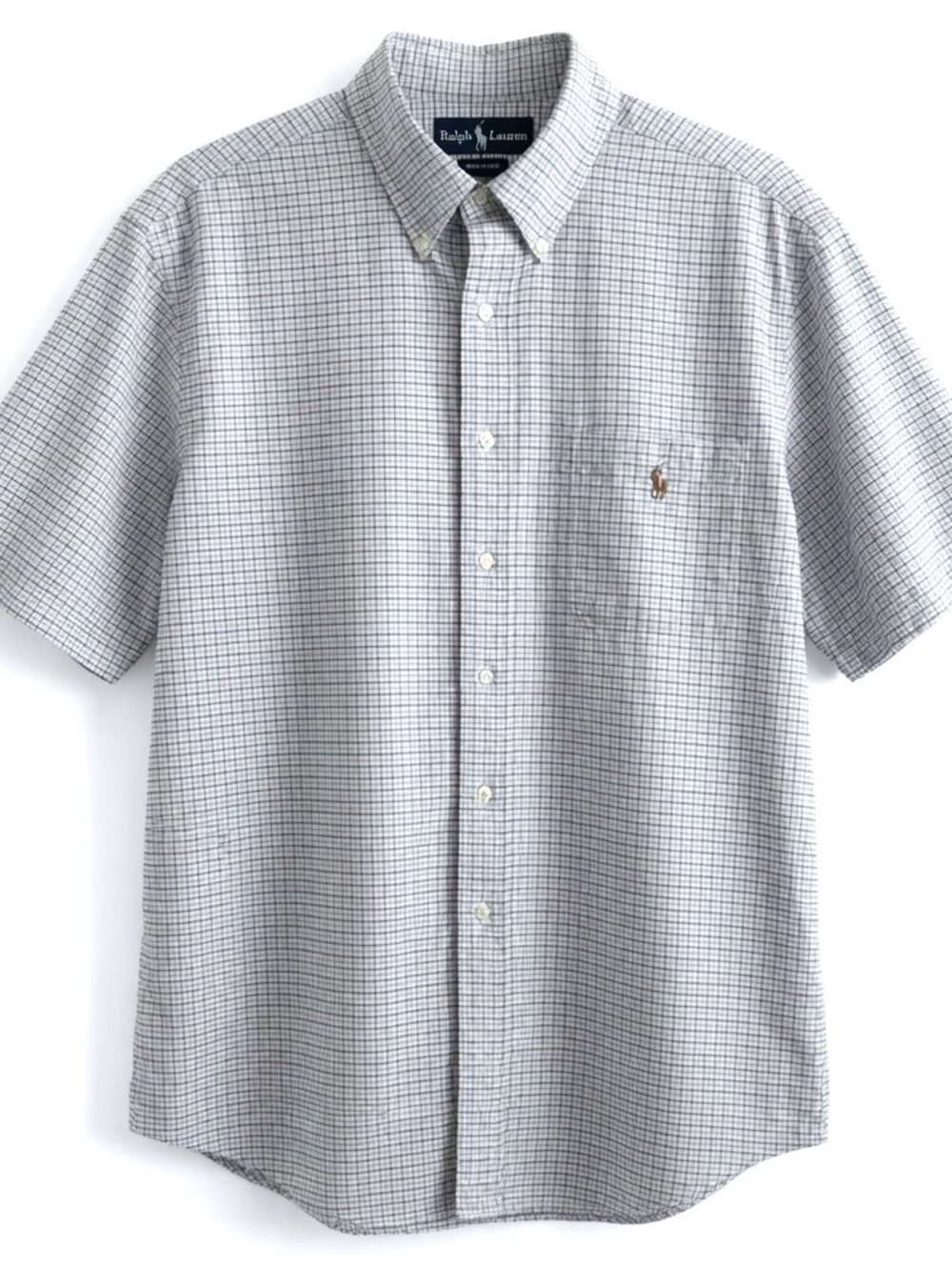 Vtg Polo Ralph Lauren Camp Shirt Blake Mens XL Blue Check Oxford Flesh Pony 90s